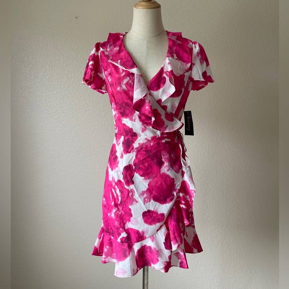 LUXXEL Floral Mini Wrap Dress SMALL - Picture 2 of 7